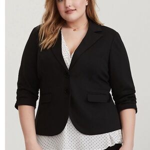 Torrid Elegant Black Blazer with Ruched Sleeves